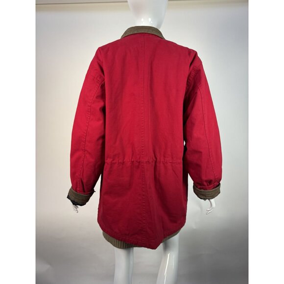 Lands End Womens Red Duffle Coat Medium 10/12 Genuine Leather Trim Vintage Style - Picture 8 of 16